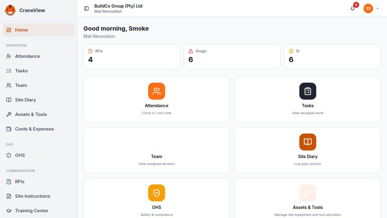 CraneView screenshot: Supervisor Workspace